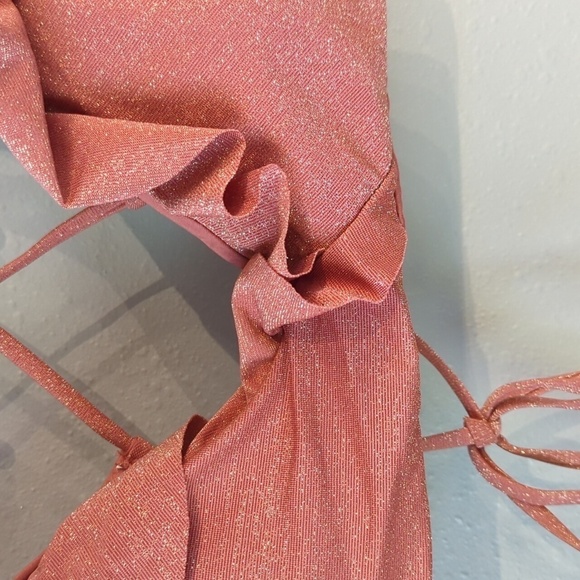 Soluna Lurex Shimmer Gold Swim Bikini Set Top and Bottoms Size Large Sweetheart - Picture 8 of 14